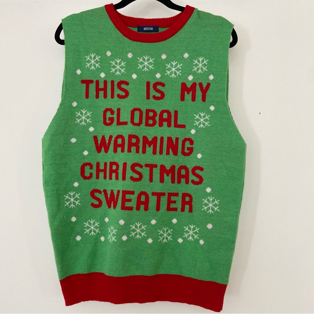 American Rag Ugly Christmas Sweater Vest Sz Medium Global Warming Holiday Funny
